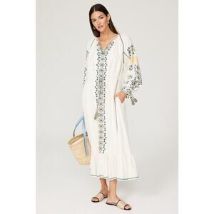 SCOTCH & SODA Off-White Embroidered Floral Oversized Cotton Blend Maxi Dress 36